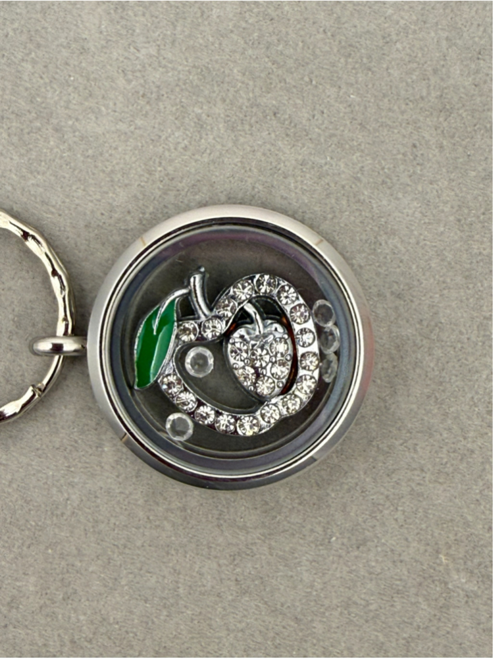 Unbranded Apple Floating Charm Keychain, One Size, Silver and Green